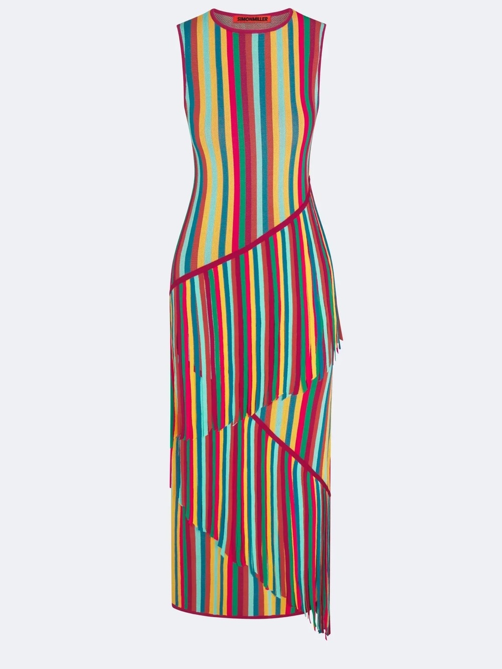 Simon Miller Multicolor Striped Fringe Maxi Dress — Yellow, Red, Green, Blue